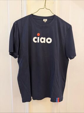 KULE Navy Short-Sleeve "ciao" Graphic Tee with Red Accent